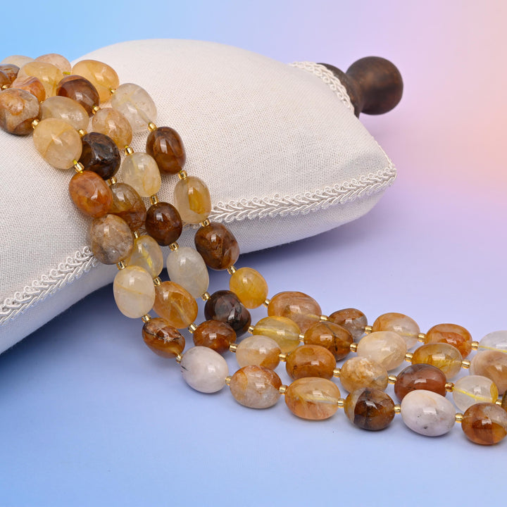Natural Golden Healer Quartz Oval Gemstone Beads, Size 10-17mm Golden Healer Nugget Beads, DIY Jewelry Making Beads, 15.5 Inches Per Strand