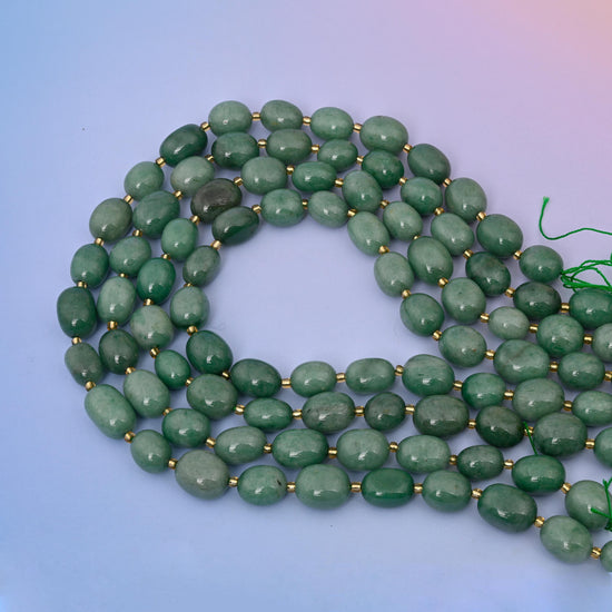Natural Green Aventurine Oval Gemstone Beads, 10-17mm Nugget Bead Size, DIY Jewelry Making Beads, 15.5 Inches Per Strand