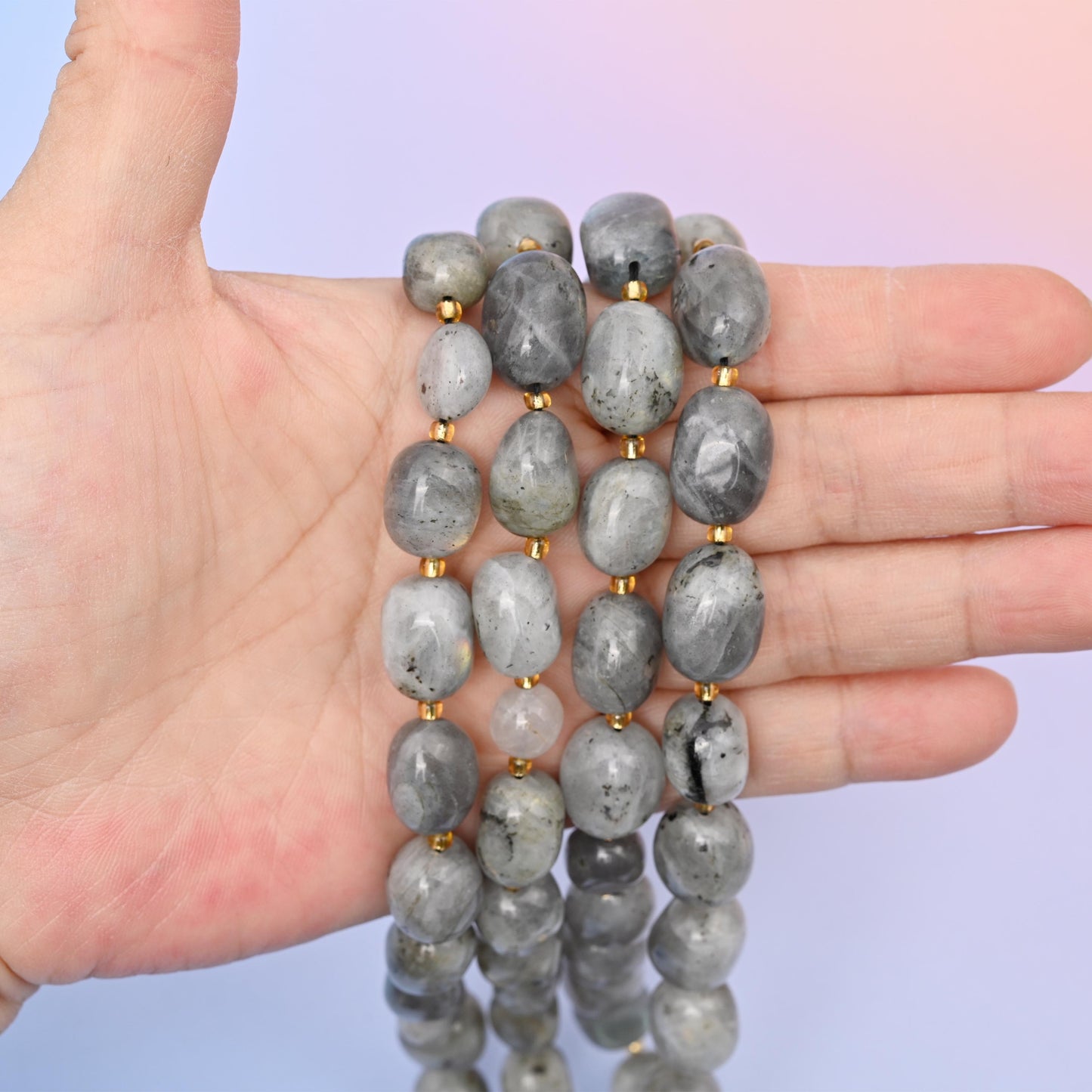 Natural White Labradorite Oval Gemstone Beads, Size 10-17mm White Labradorite Nugget Beads, DIY Jewelry Making Beads, 15.5 Inches Per Strand