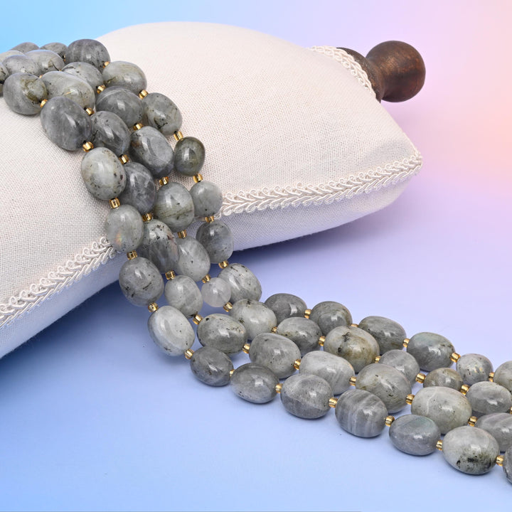Natural White Labradorite Oval Gemstone Beads, Size 10-17mm White Labradorite Nugget Beads, DIY Jewelry Making Beads, 15.5 Inches Per Strand