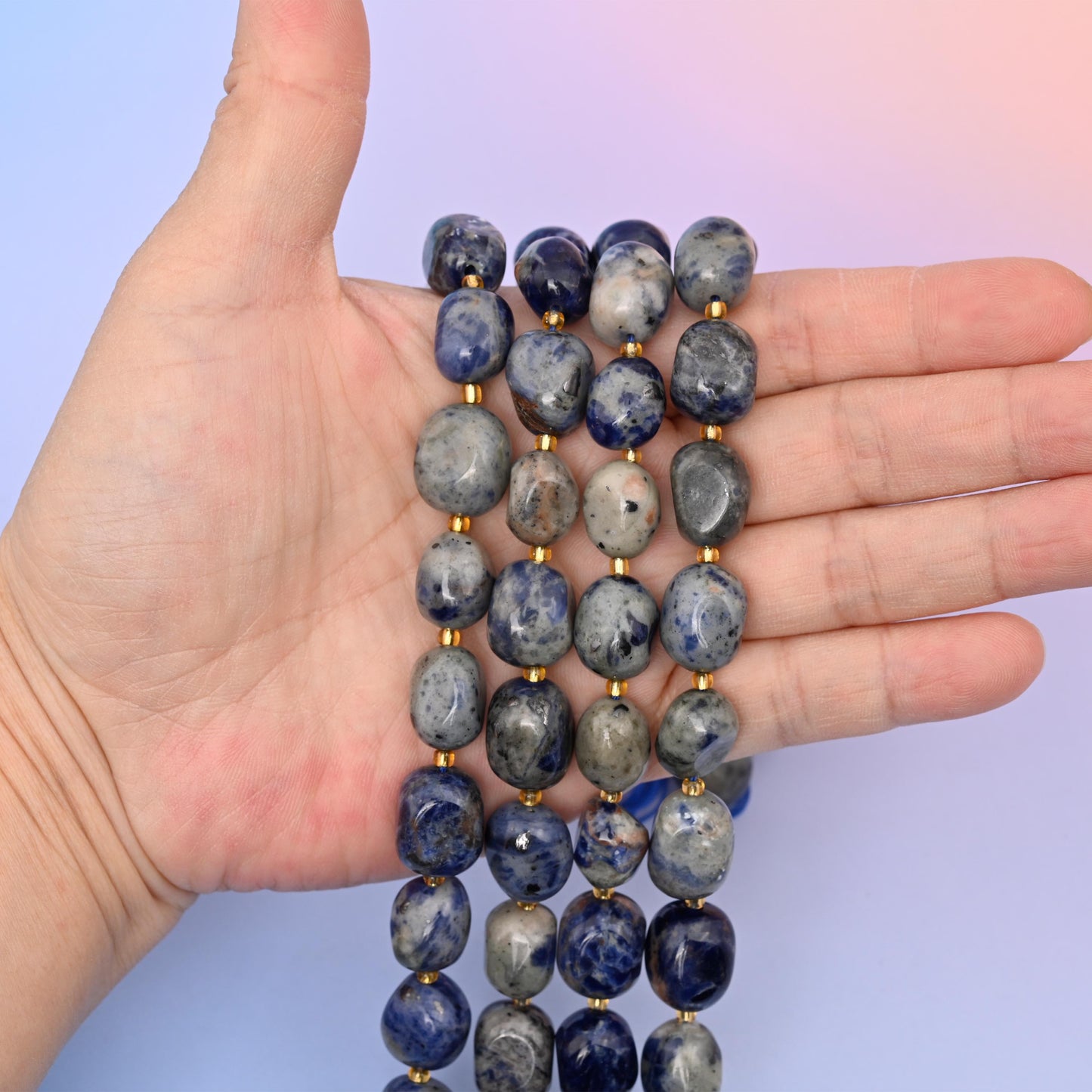 Natural Blue Sodalite Oval Gemstone Beads, Size 10-17mm, Blue Sodalite Nugget Beads, DIY Jewelry Making Beads, 15.5 Inches Per Strand