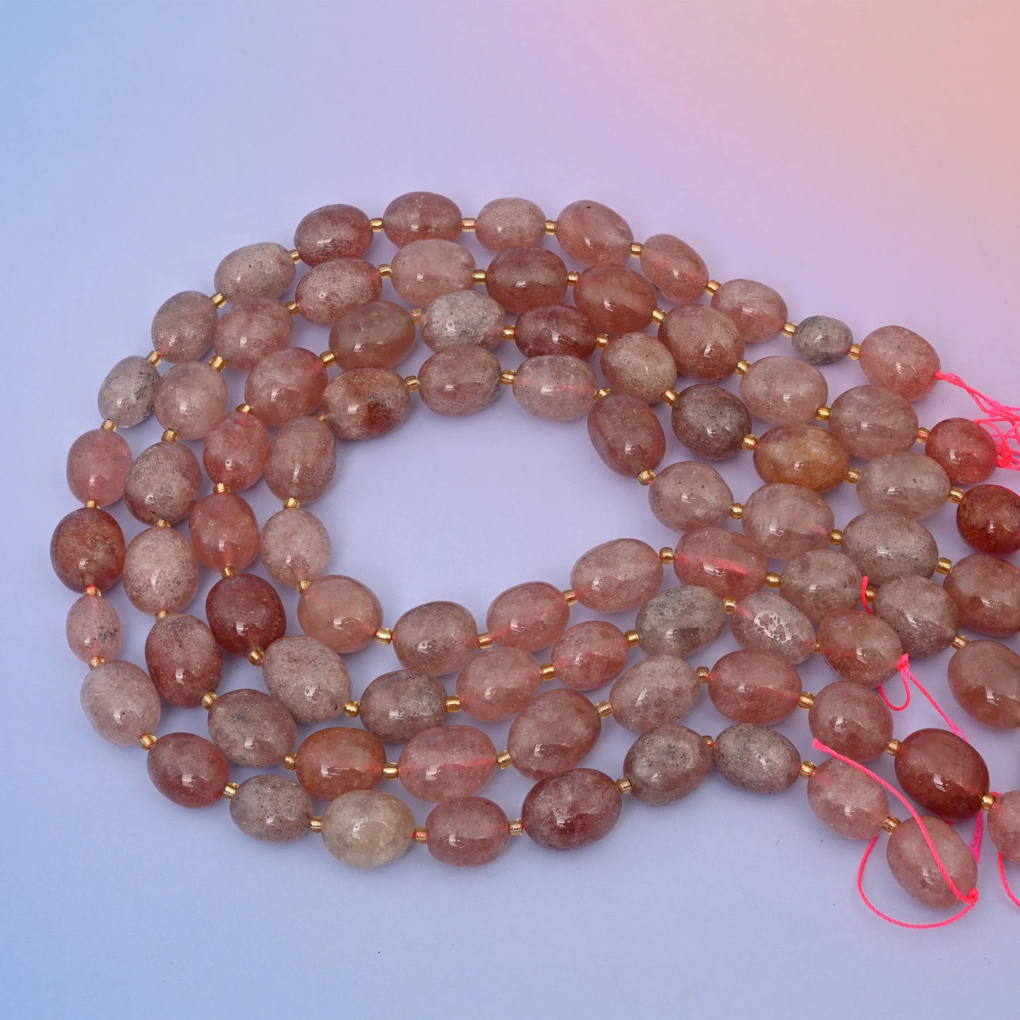 Natural Strawberry Quartz Oval Gemstone Beads, Size 10-17mm Strawberry Quartz Nugget Beads, DIY Jewelry Making Beads, 15.5 Inches Per Strand - Mycrazycrystal