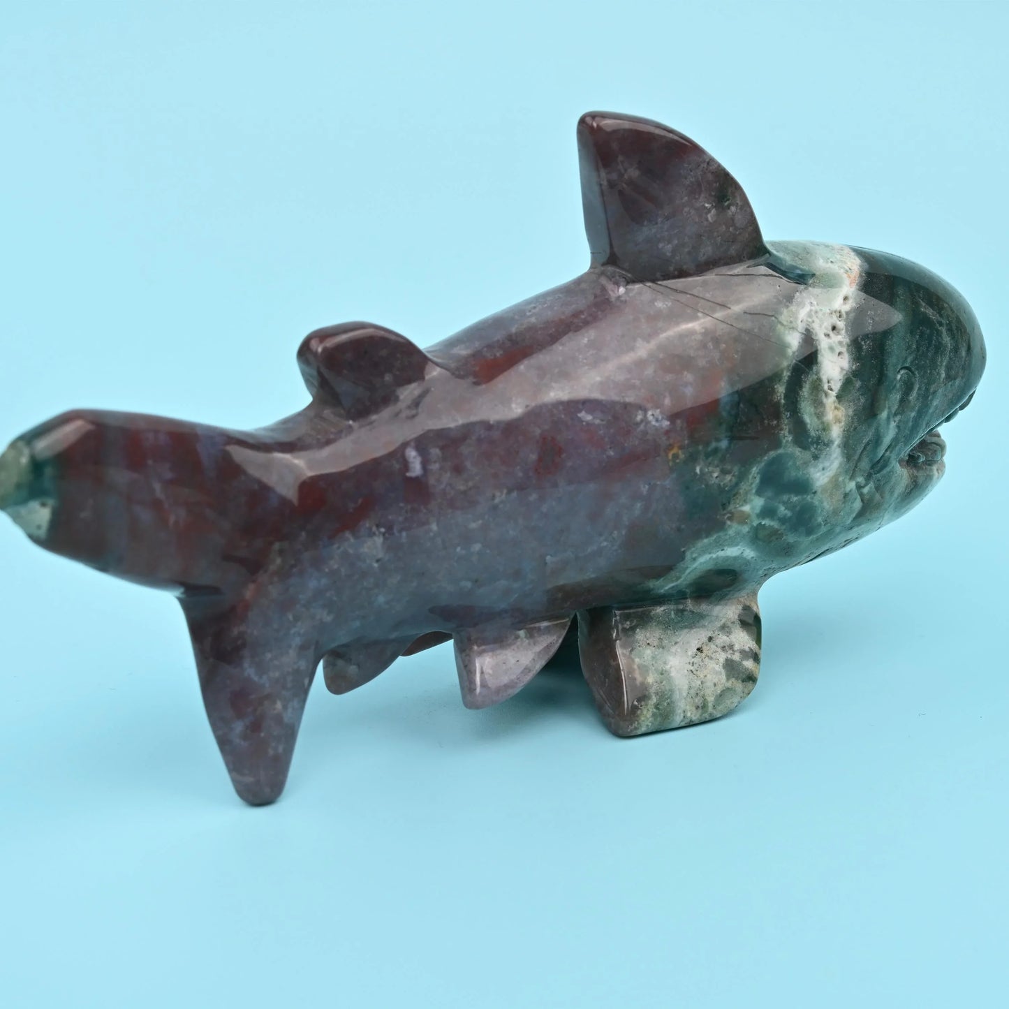 7" Natural Large Size Indian Agate Shark Gemstone Crystal Carving 1.49 lb - Mycrazycrystal