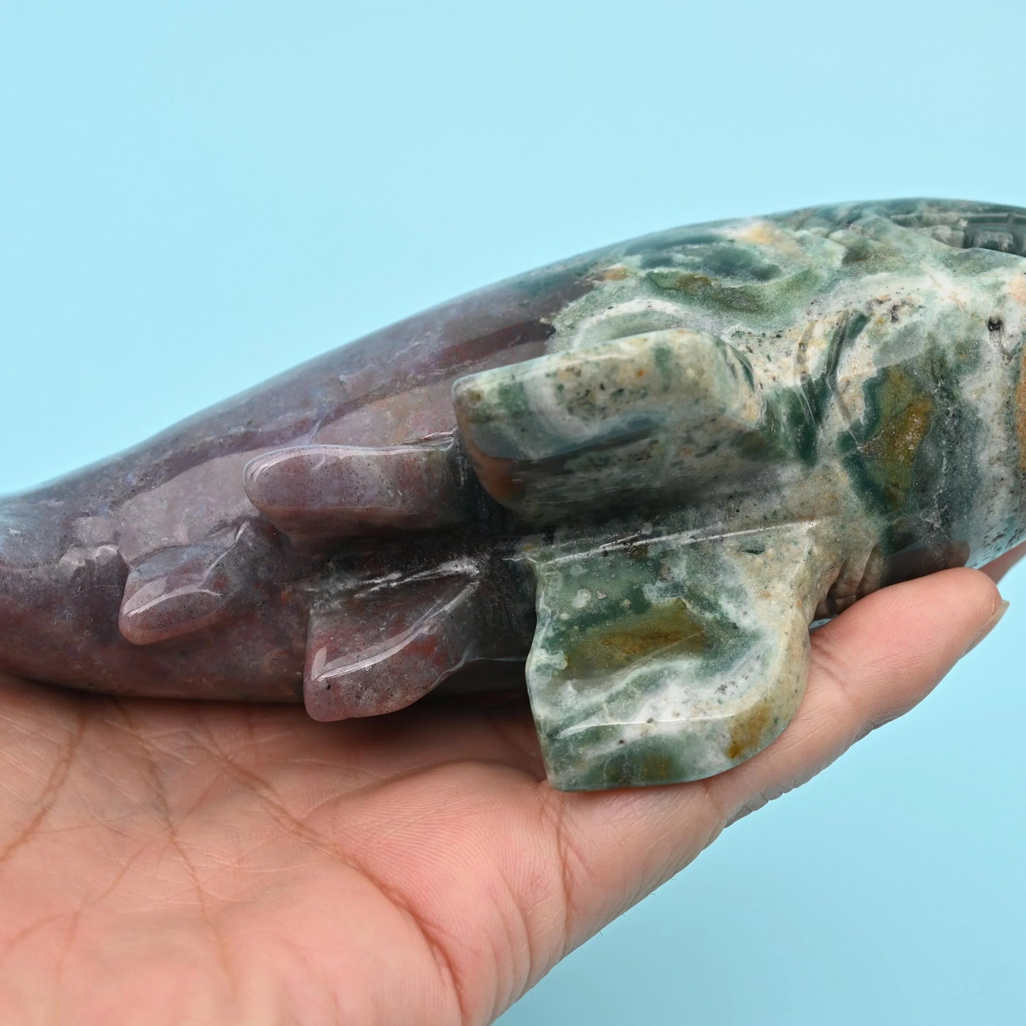 7" Natural Large Size Indian Agate Shark Gemstone Crystal Carving 1.49 lb - Mycrazycrystal