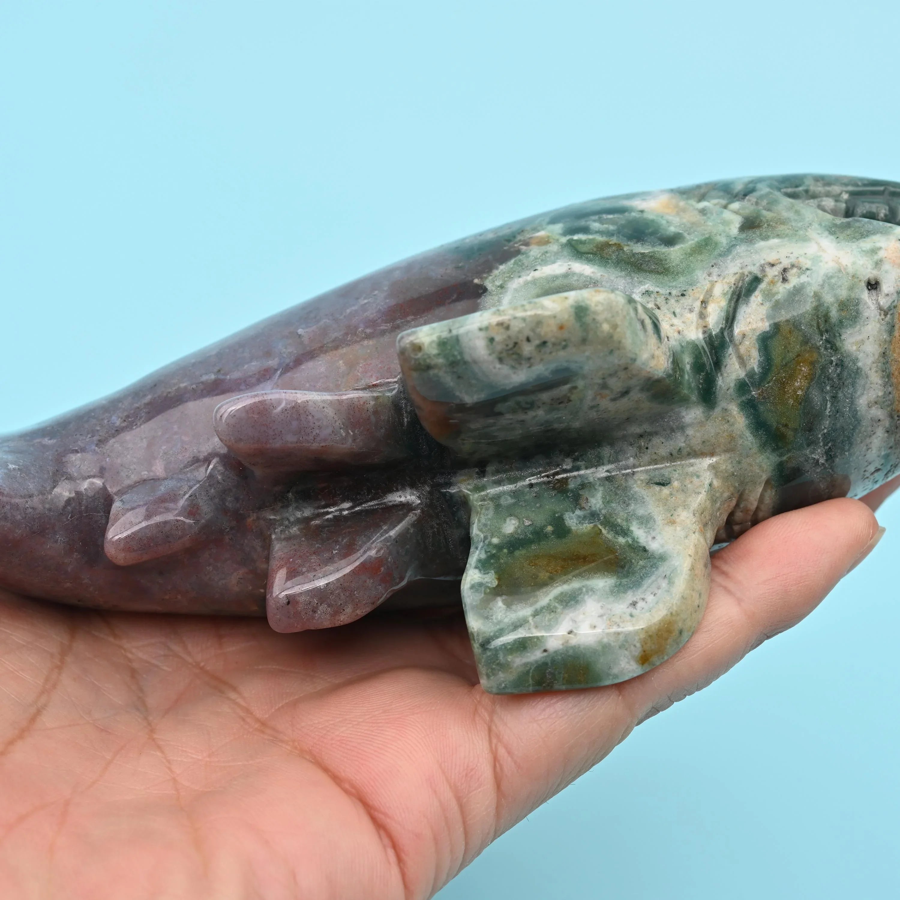 7" Natural Large Size Indian Agate Shark Gemstone Crystal Carving 1.49 lb - Mycrazycrystal
