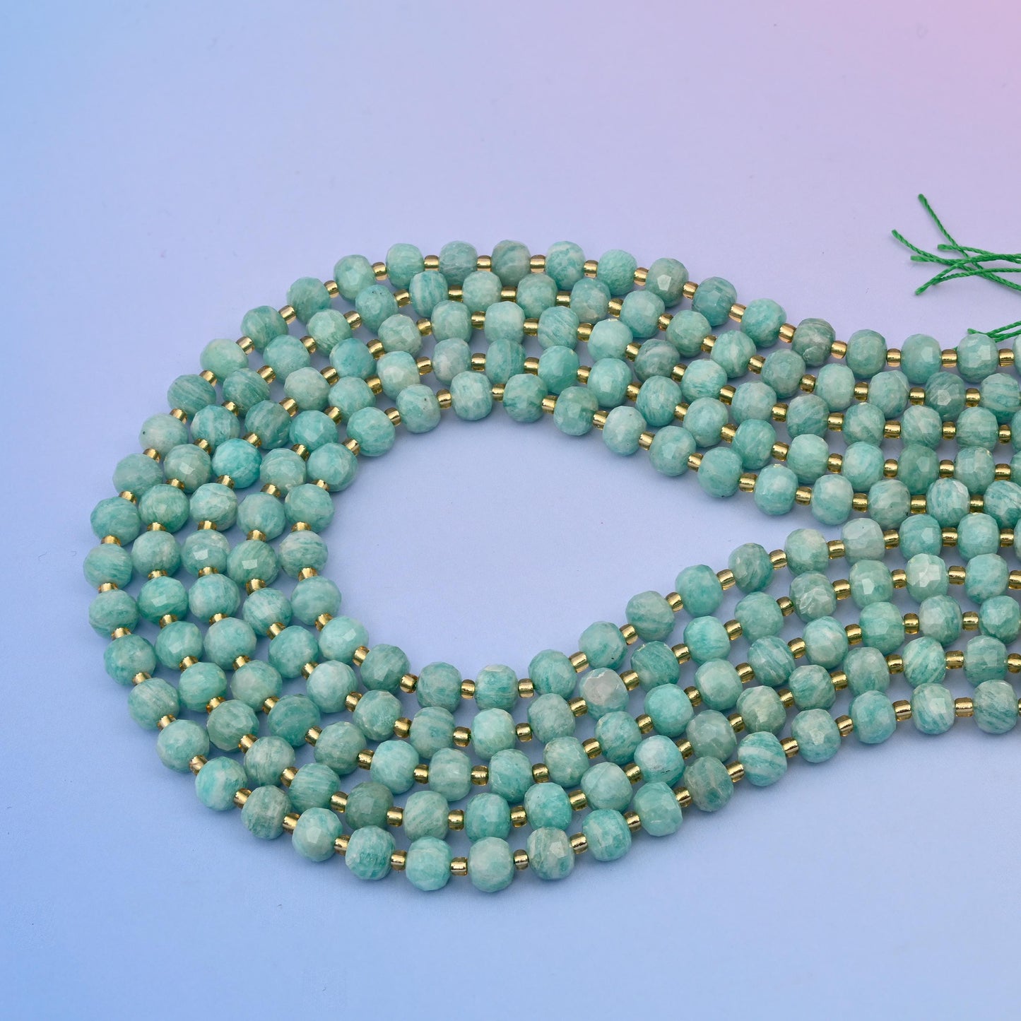 Natural Green Amazonite Faceted Rondelle Gemstone Beads, 6x8 mm Faceted Rondelle Bead Size, DIY Jewelry Making Beads, 15.5 Inches Per Strand