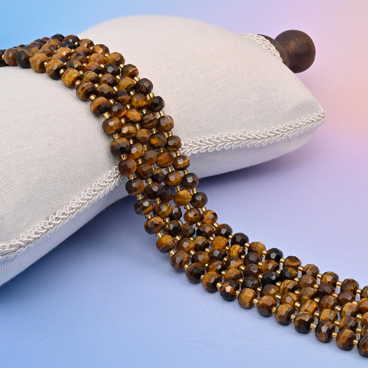 Natural Yellow Tiger Eye Faceted Rondelle Gemstone Beads