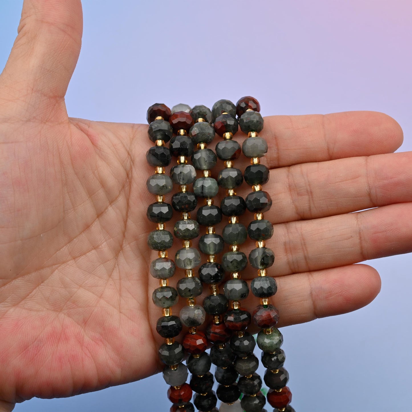 Natural African Bloodstone Faceted Rondelle Gemstone Beads