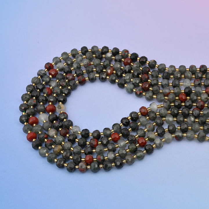 Natural African Bloodstone Faceted Rondelle Gemstone Beads