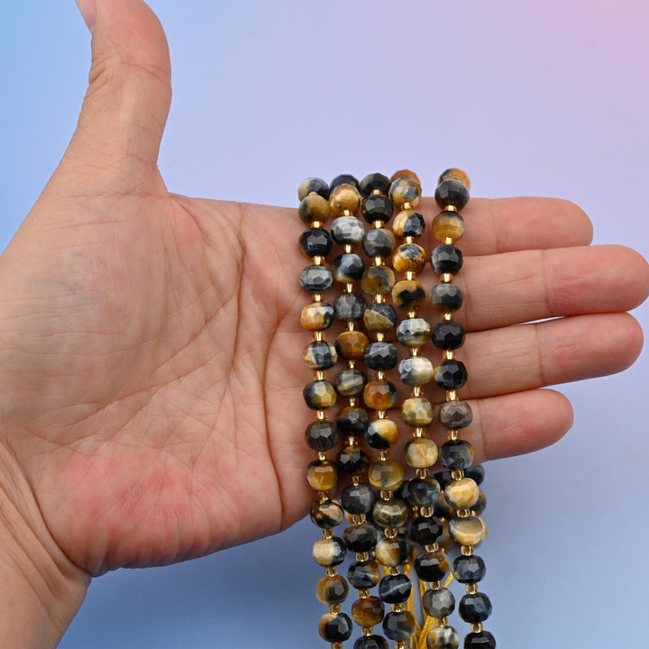 Natural Dream Tiger Eye Faceted Rondelle Gemstone Beads, 6x8 mm Faceted Rondelle Bead, DIY Jewelry Making Beads, 15.5 Inches Per Strand