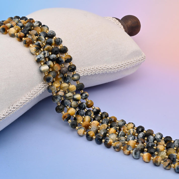 Natural Dream Tiger Eye Faceted Rondelle Gemstone Beads, 6x8 mm Faceted Rondelle Bead, DIY Jewelry Making Beads, 15.5 Inches Per Strand