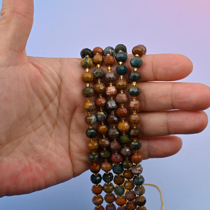 Natural Ocean Agate Faceted Rondelle Gemstone Beads, 6x8 mm Faceted Rondelle Bead, DIY Jewelry Making Beads, 15.5 Inches Per Strand
