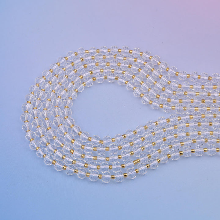 Natural Clear Quartz Faceted Rondelle Gemstone Beads, 6x8 mm Faceted Rondelle Bead Size, DIY Jewelry Making Beads, 15.5 Inches Per Strand