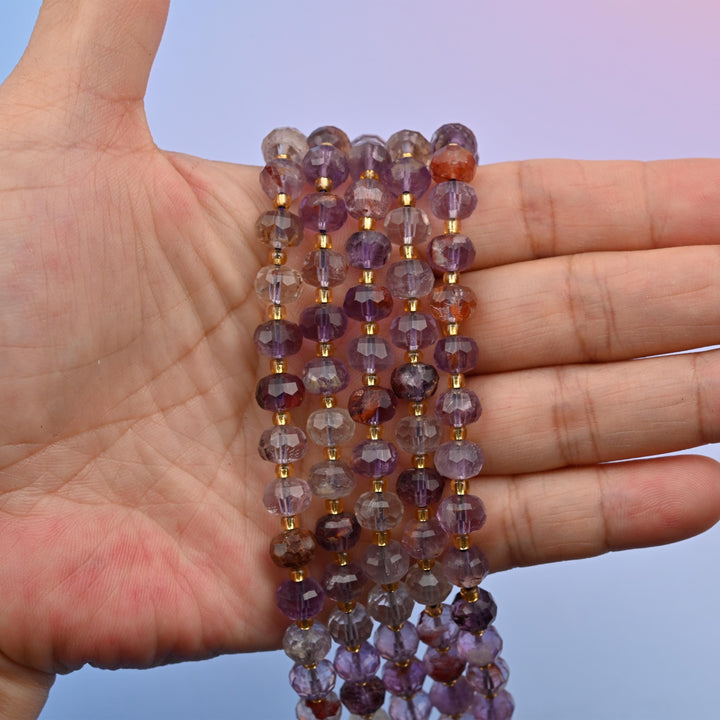 Natural Super 7 Faceted Rondelle Gemstone Beads, 6x8 mm Faceted Rondelle Bead, DIY Jewelry Making Beads, 15.5 Inches Per Strand