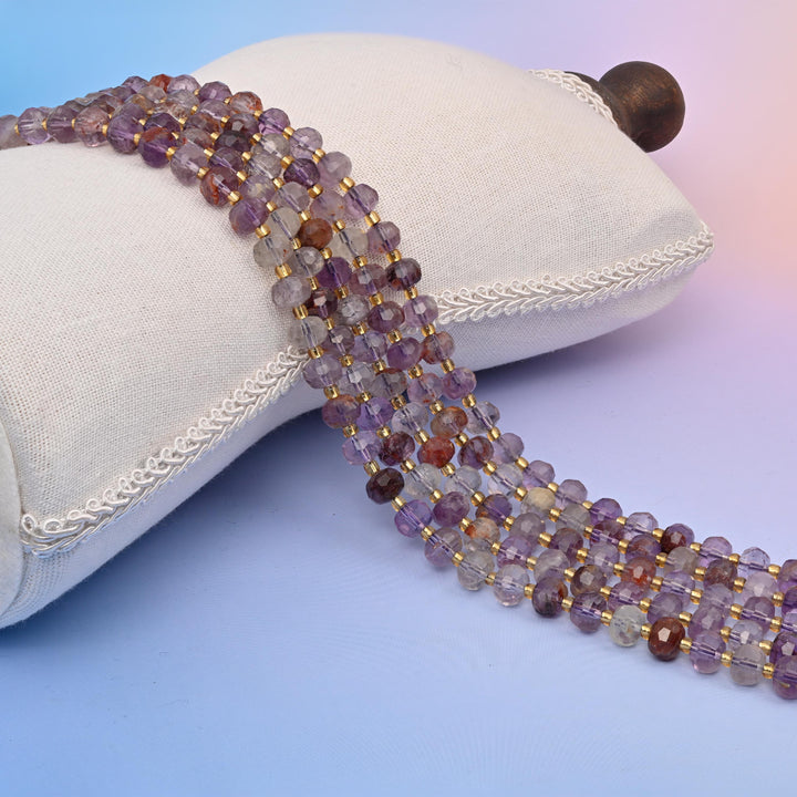 Natural Super 7 Faceted Rondelle Gemstone Beads, 6x8 mm Faceted Rondelle Bead, DIY Jewelry Making Beads, 15.5 Inches Per Strand