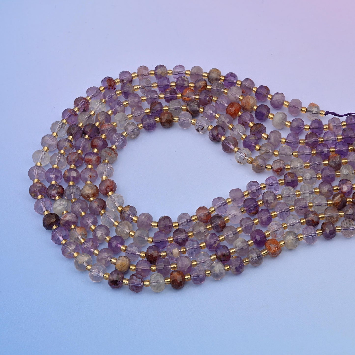 Natural Super 7 Faceted Rondelle Gemstone Beads, 6x8 mm Faceted Rondelle Bead, DIY Jewelry Making Beads, 15.5 Inches Per Strand