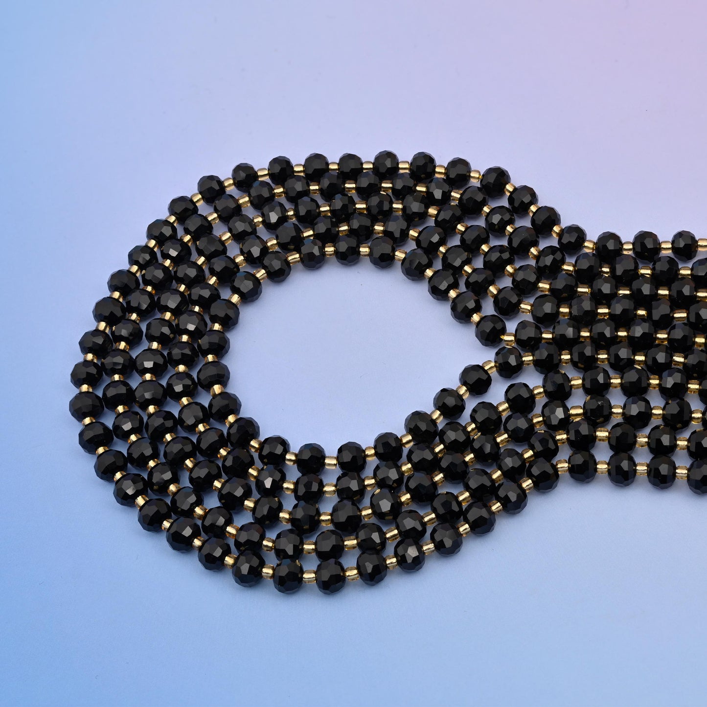 Natural Black Agate Faceted Rondelle Gemstone Beads