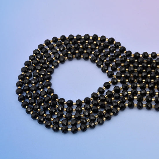 Natural Black Agate Faceted Rondelle Gemstone Beads