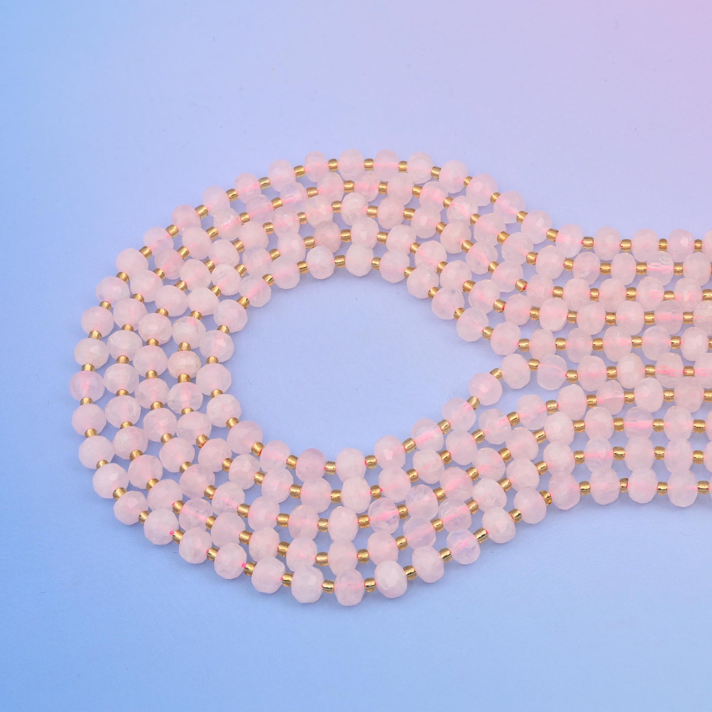 Natural Rose Quartz Faceted Rondelle Gemstone Beads, 6x8 mm Faceted Rondelle Bead, DIY Jewelry Making Beads, 15.5 Inches Per Strand
