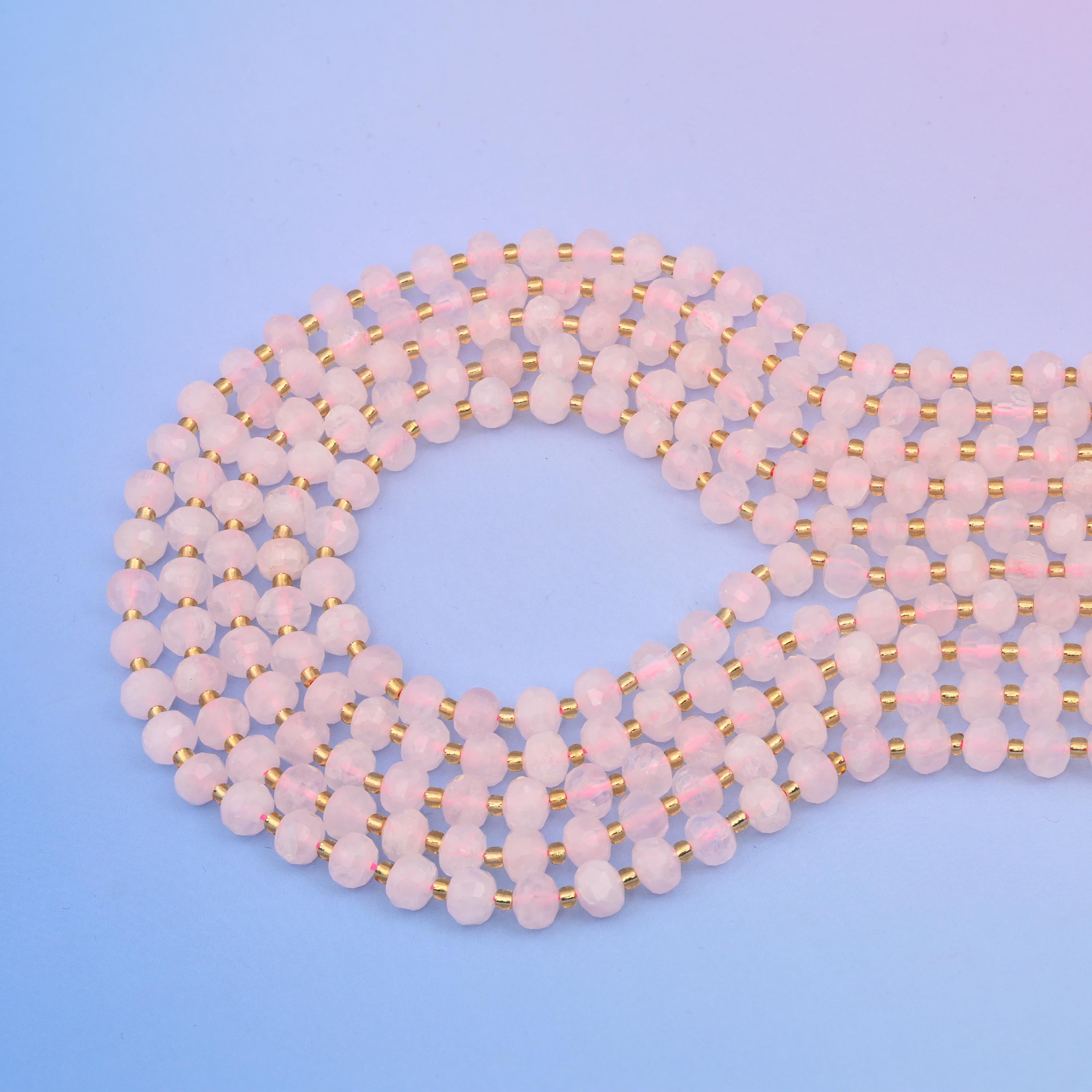 Natural Rose Quartz Faceted Rondelle Gemstone Beads, 6x8 mm Faceted Rondelle Bead, DIY Jewelry Making Beads, 15.5 Inches Per Strand