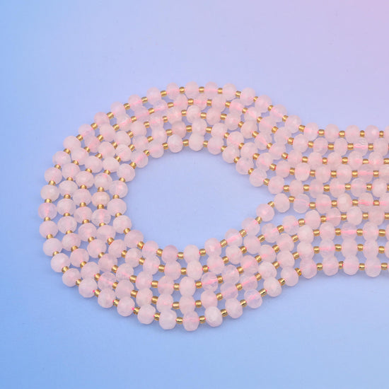 Natural Rose Quartz Faceted Rondelle Gemstone Beads, 6x8 mm Faceted Rondelle Bead, DIY Jewelry Making Beads, 15.5 Inches Per Strand