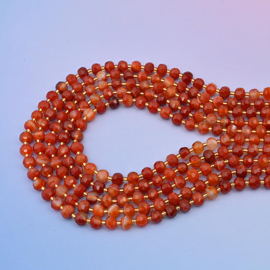 Natural Carnelian Faceted Rondelle Gemstone Beads, 6x8 mm Faceted Rondelle Bead, DIY Jewelry Making Beads, 15.5 Inches Per Strand