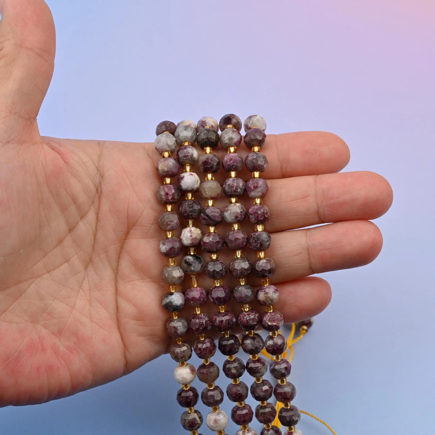 Natural Plum Blossom Tourmaline Faceted Rondelle Gemstone Beads, 6x8 mm Faceted Bead, DIY Jewelry Making Beads, 15.5 Inches Per Strand - Mycrazycrystal