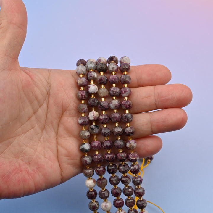 Natural Plum Blossom Tourmaline Faceted Rondelle Gemstone Beads, 6x8 mm Faceted Bead, DIY Jewelry Making Beads, 15.5 Inches Per Strand