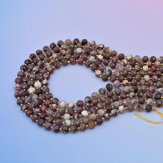 Natural Plum Blossom Tourmaline Faceted Rondelle Gemstone Beads, 6x8 mm Faceted Bead, DIY Jewelry Making Beads, 15.5 Inches Per Strand - Mycrazycrystal