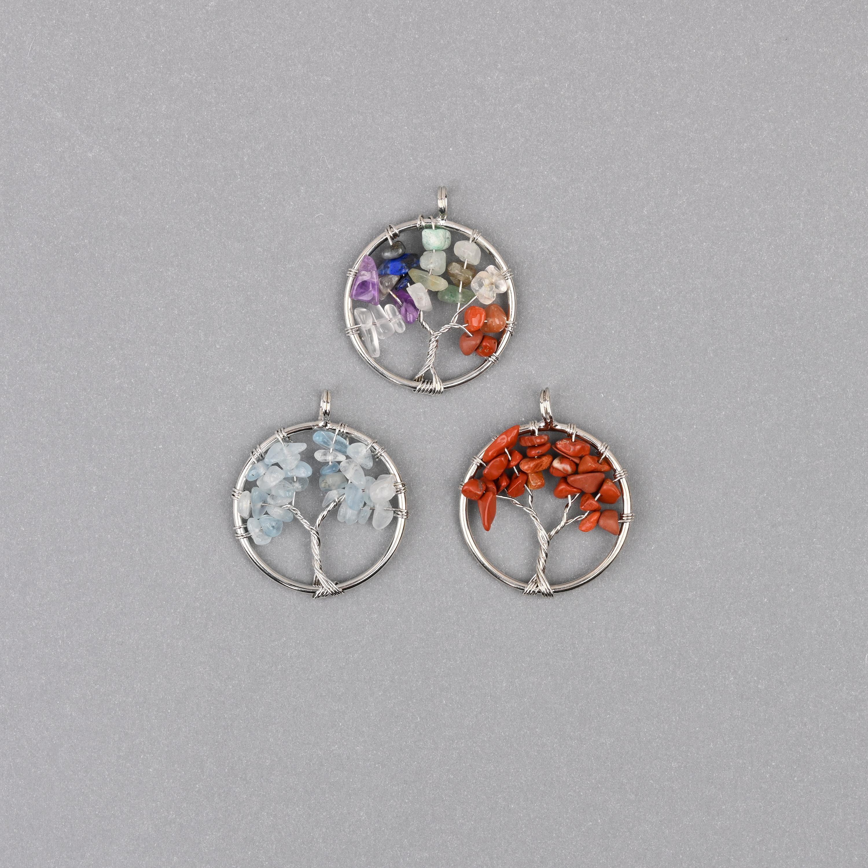 30mm Tree of Life Wire Wrapped Pendant Charm, Natural Gemstone Tree Pendant - Mycrazycrystal