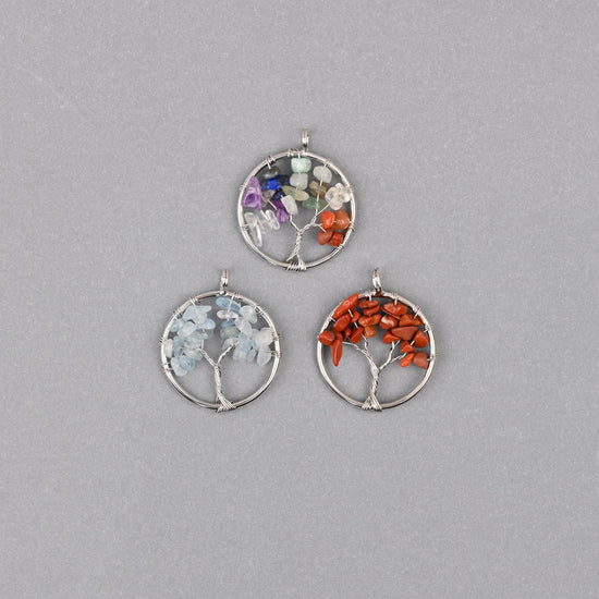 30mm Tree of Life Wire Wrapped Pendant Charm, Natural Gemstone Tree Pendant - Mycrazycrystal