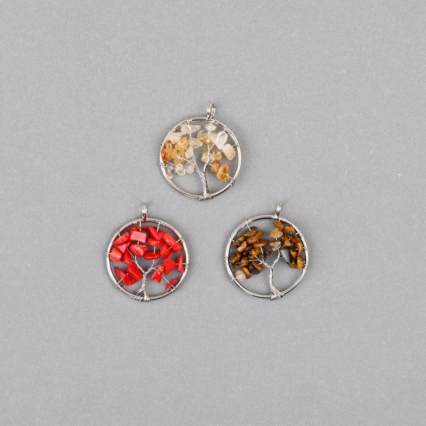 30mm Tree of Life Wire Wrapped Pendant Charm, Natural Gemstone Tree Pendant - Mycrazycrystal