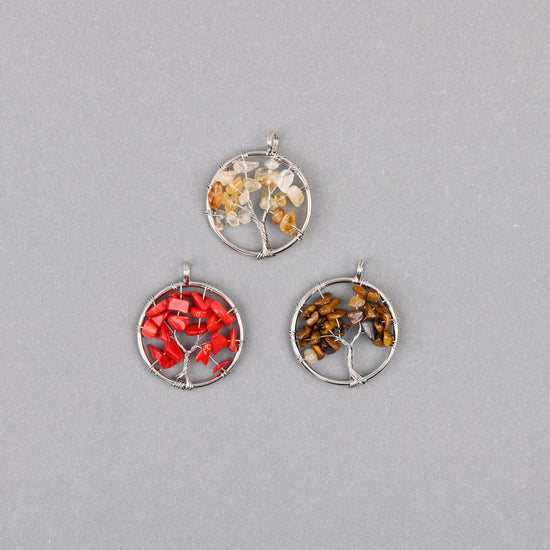 30mm Tree of Life Wire Wrapped Pendant Charm, Natural Gemstone Tree Pendant - Mycrazycrystal