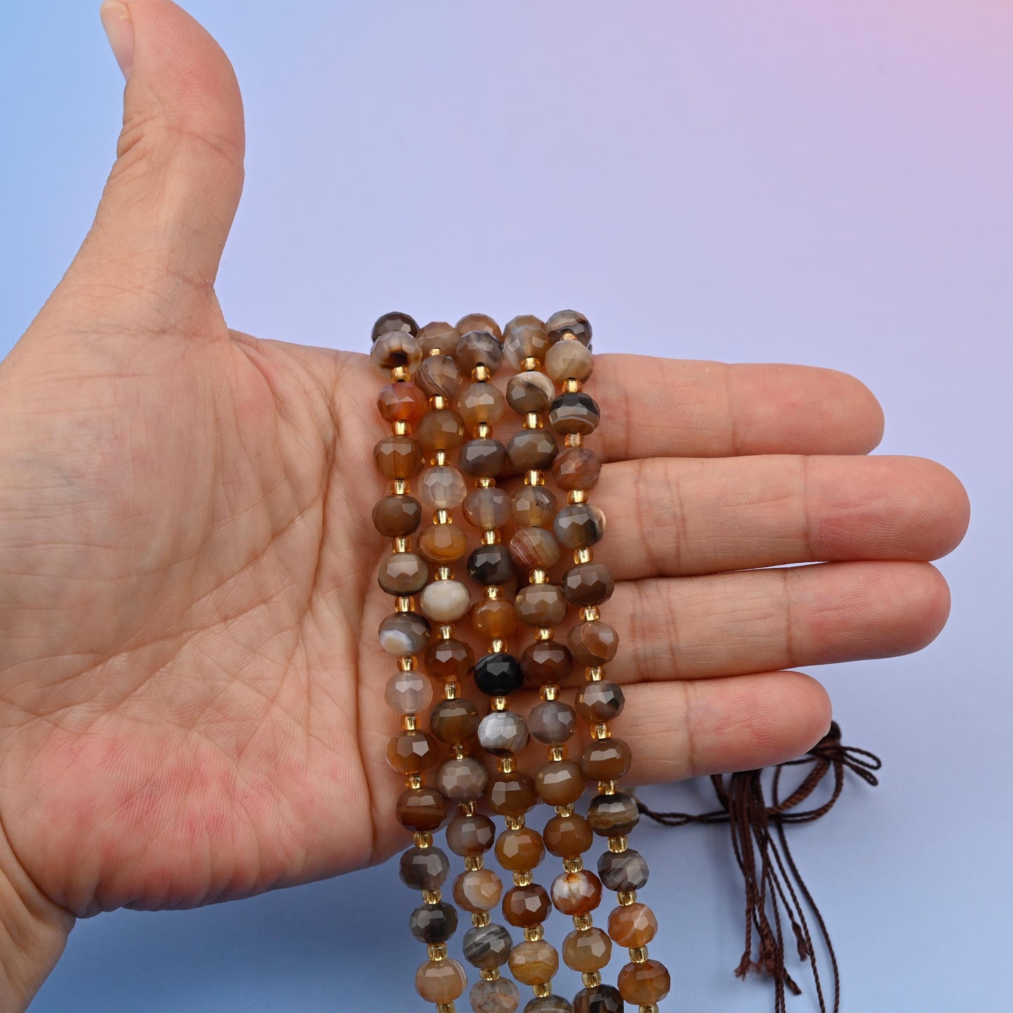 Natural Brown Strip Agate Faceted Rondelle Gemstone Beads, 6x8 mm Rondelle Faceted Bead, DIY Jewelry Making Beads, 15.5 Inches Per Strand