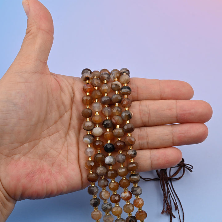 Natural Brown Strip Agate Faceted Rondelle Gemstone Beads, 6x8 mm Rondelle Faceted Bead, DIY Jewelry Making Beads, 15.5 Inches Per Strand