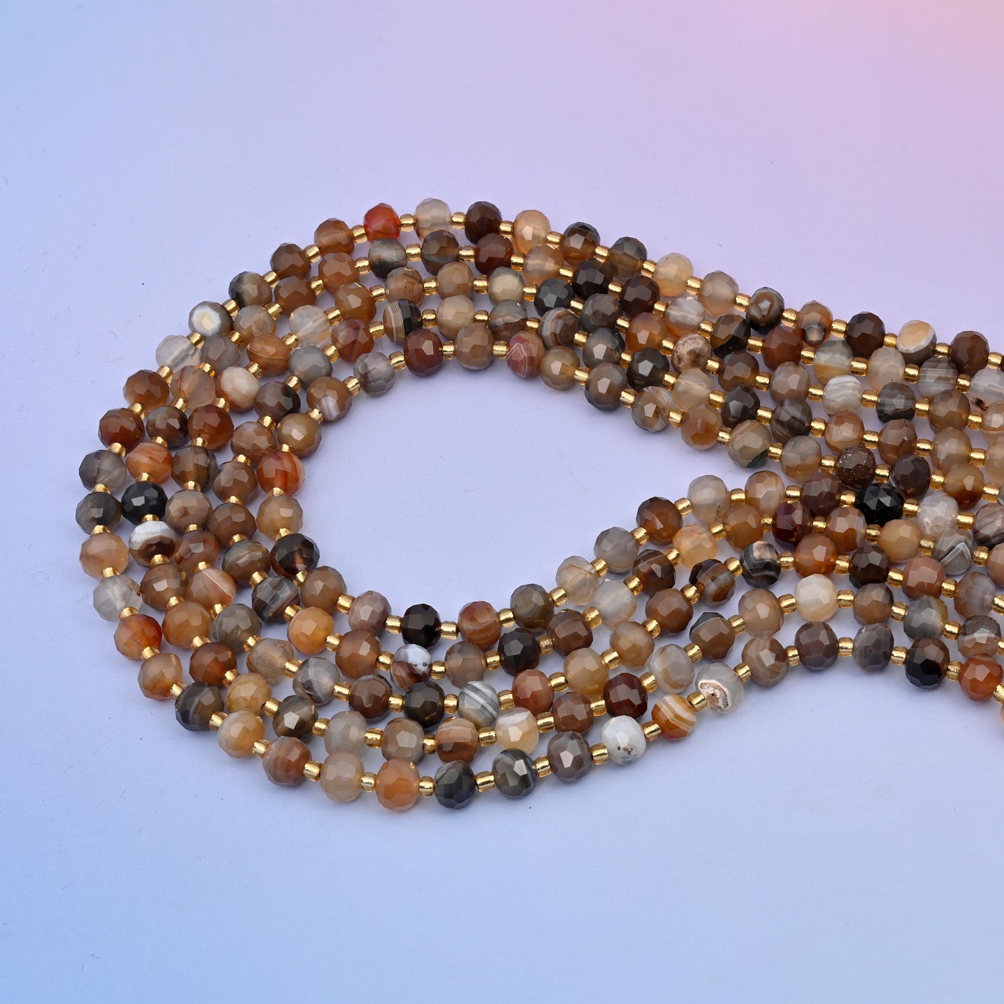 Natural Brown Strip Agate Faceted Rondelle Gemstone Beads, 6x8 mm Rondelle Faceted Bead, DIY Jewelry Making Beads, 15.5 Inches Per Strand