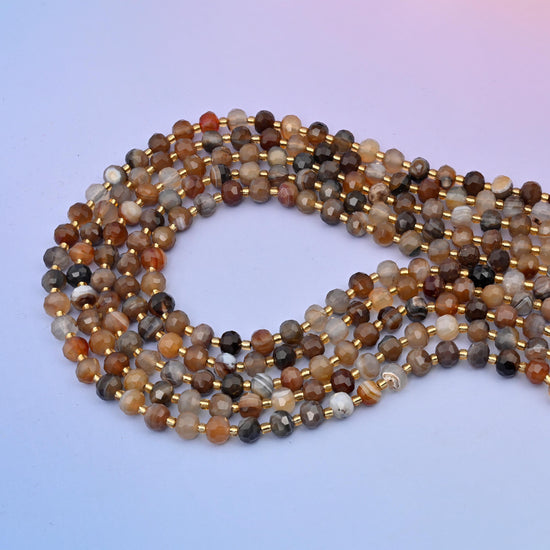 Natural Brown Strip Agate Faceted Rondelle Gemstone Beads, 6x8 mm Rondelle Faceted Bead, DIY Jewelry Making Beads, 15.5 Inches Per Strand