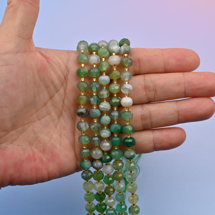 Green Strip Agate Faceted Rondelle Gemstone Beads