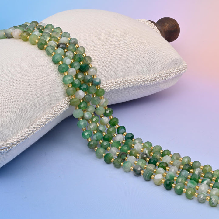 Green Strip Agate Faceted Rondelle Gemstone Beads