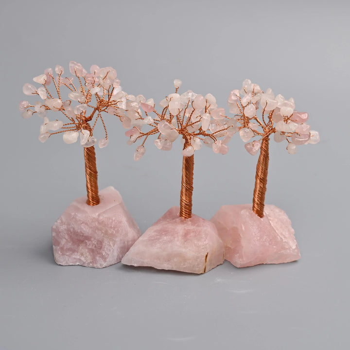 4" Nature Rose Quartz Base Gemstone Tree, Copper Wire Sculpture Tree of Life, Rough Rose Quartz Base Healing Crystal Tree for Home Decor - Mycrazycrystal