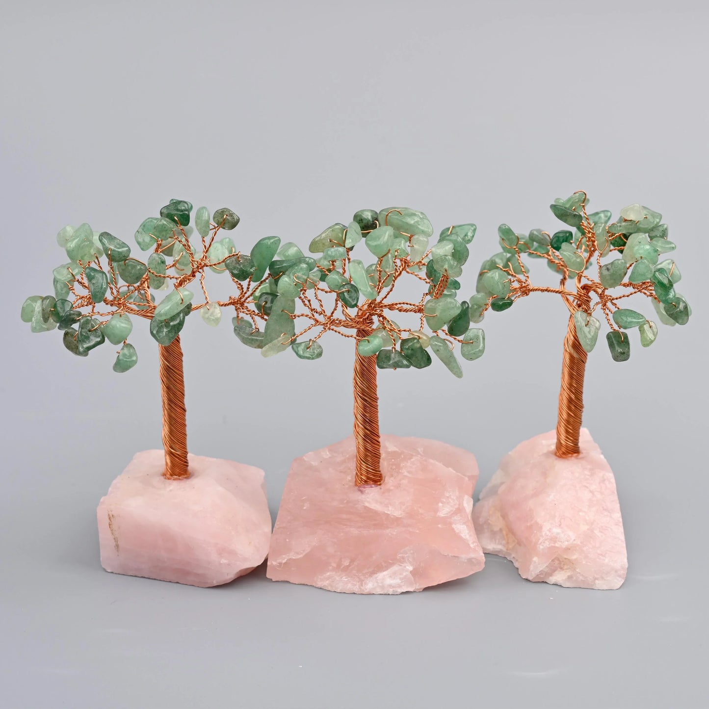 4" Nature Rose Quartz Base Gemstone Tree, Copper Wire Sculpture Tree of Life, Rough Rose Quartz Base Healing Crystal Tree for Home Decor - Mycrazycrystal