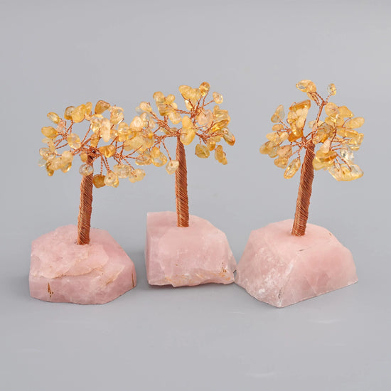 4" Nature Rose Quartz Base Gemstone Tree, Copper Wire Sculpture Tree of Life, Rough Rose Quartz Base Healing Crystal Tree for Home Decor - Mycrazycrystal