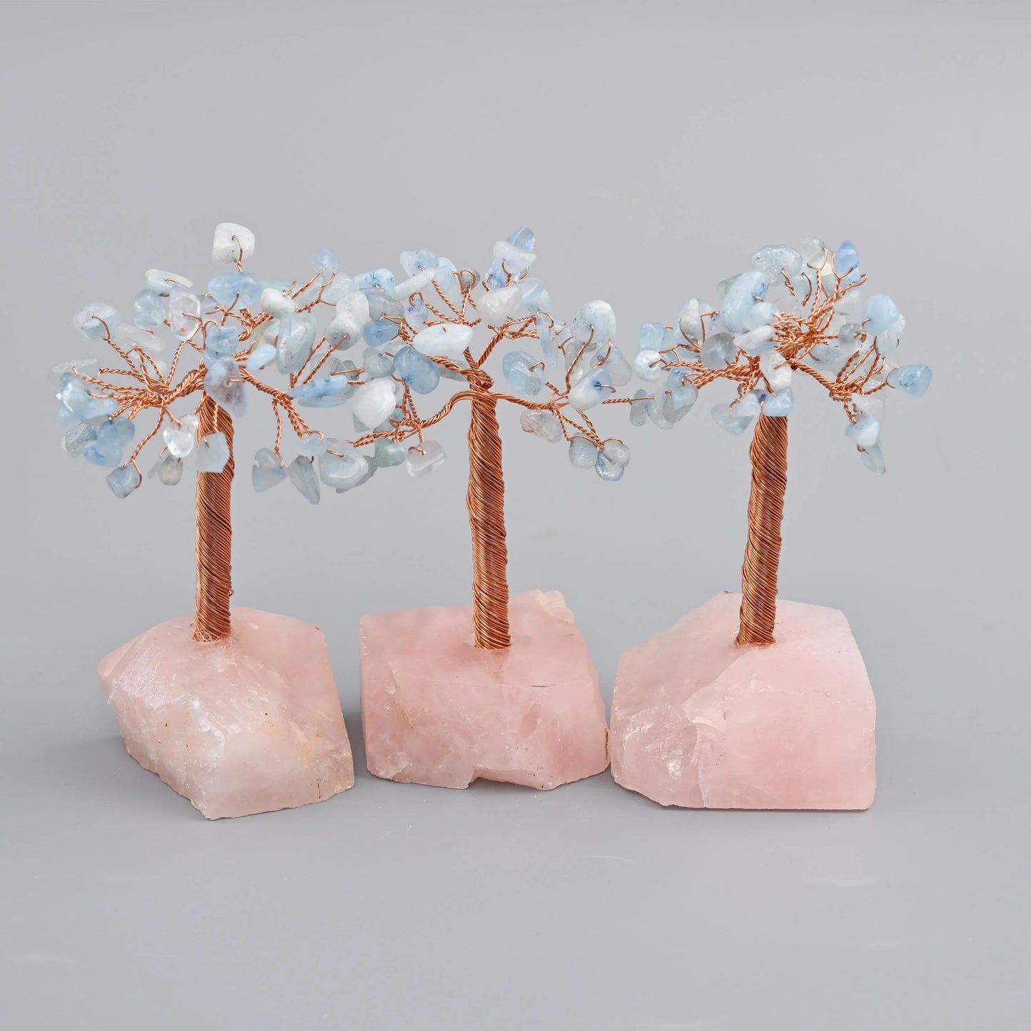 4" Nature Rose Quartz Base Gemstone Tree, Copper Wire Sculpture Tree of Life, Rough Rose Quartz Base Healing Crystal Tree for Home Decor - Mycrazycrystal