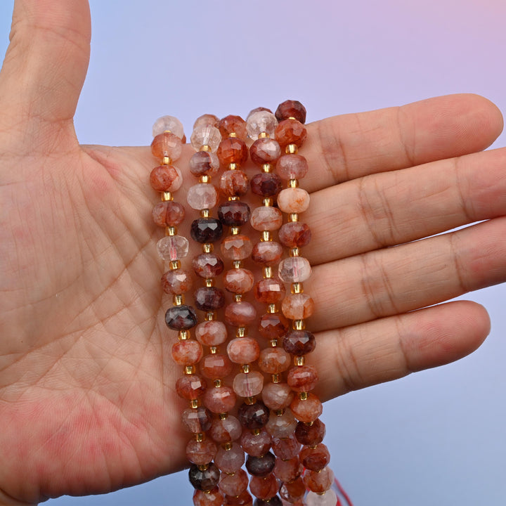 Natural Red Hematoid Quartz Faceted Rondelle Gemstone Beads, 6x8 mm Faceted Rondelle Bead, DIY Jewelry Making Beads, 15.5 Inches Per Strand
