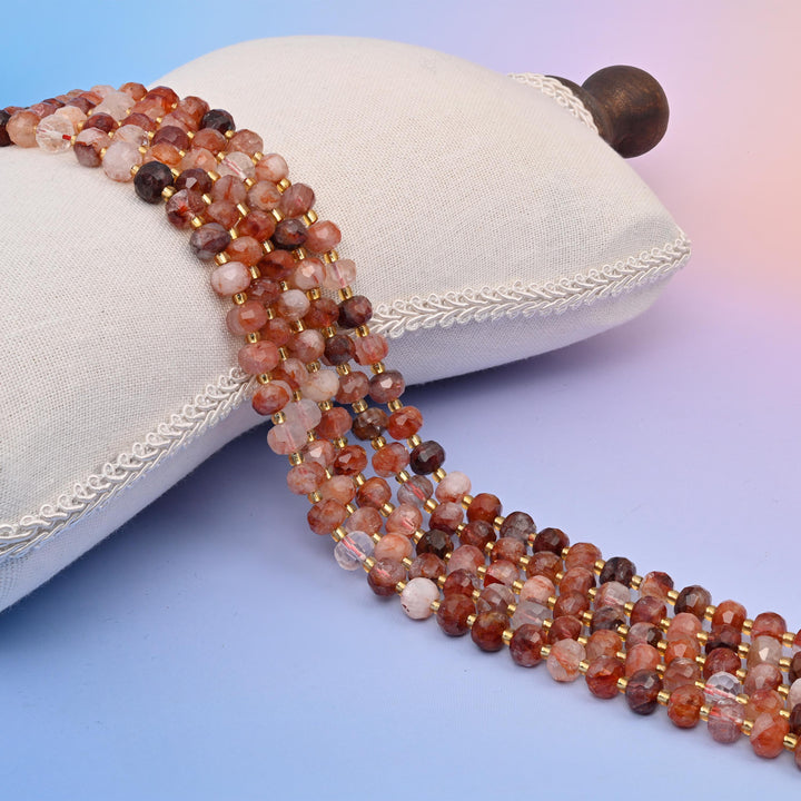 Natural Red Hematoid Quartz Faceted Rondelle Gemstone Beads, 6x8 mm Faceted Rondelle Bead, DIY Jewelry Making Beads, 15.5 Inches Per Strand