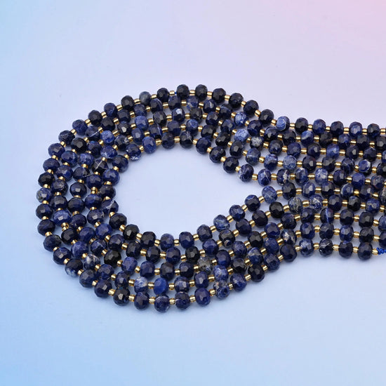 Natural Blue Sodalite Faceted Rondelle Gemstone Beads, 6x8 mm Faceted Rondelle Bead, DIY Jewelry Making Beads, 15.5 Inches Per Strand - Mycrazycrystal