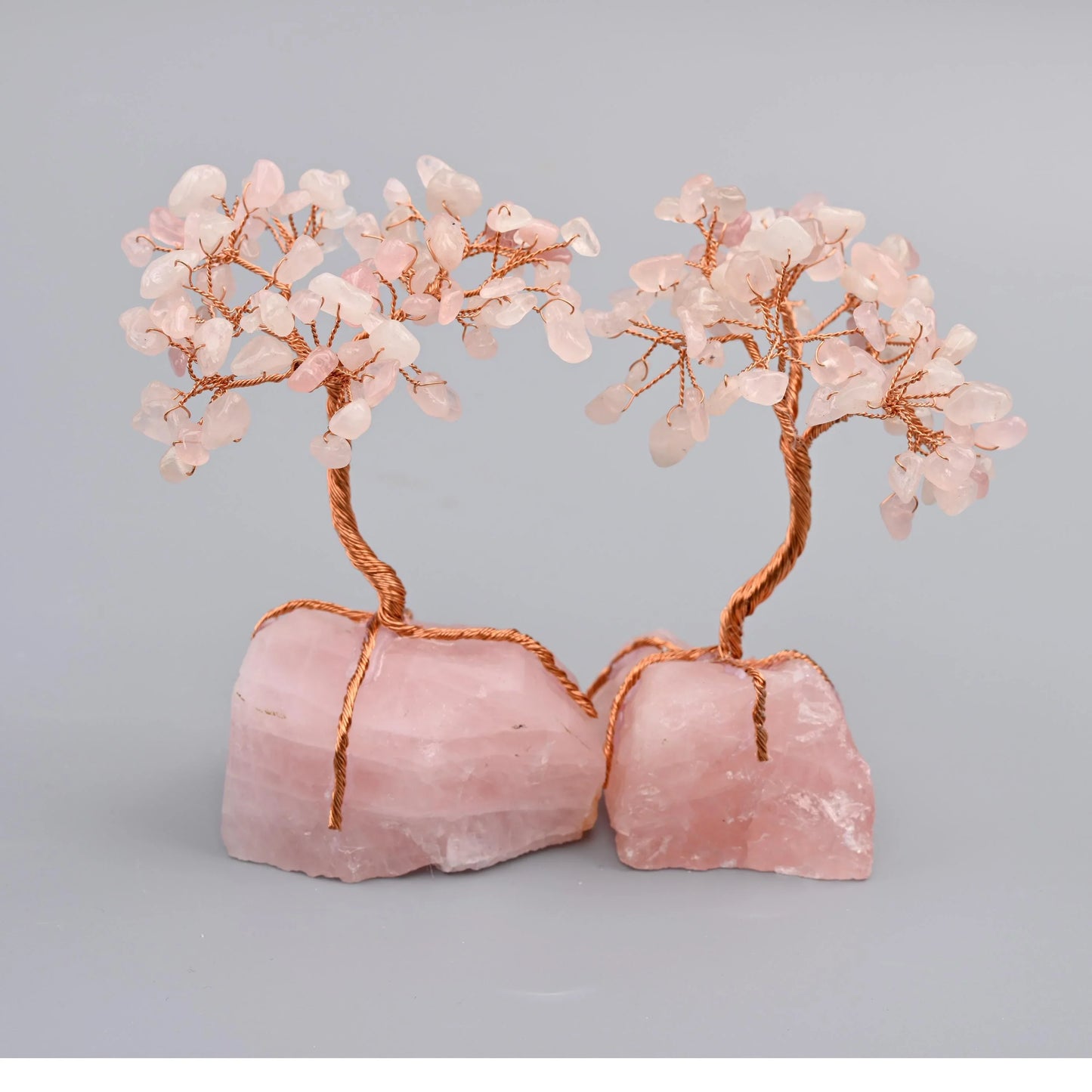 5" Nature Rose Quartz Base Gemstone Tree, Copper Wire Sculpture Tree of Life, Rough Rose Quartz Base Healing Crystal Tree for Home Decor - Mycrazycrystal