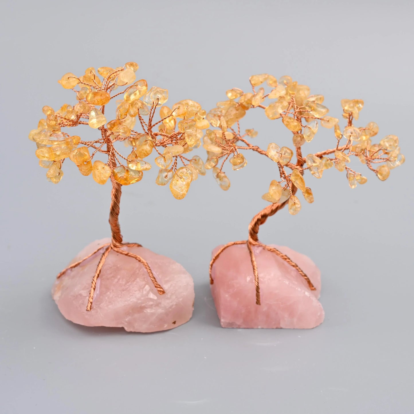 5" Nature Rose Quartz Base Gemstone Tree, Copper Wire Sculpture Tree of Life, Rough Rose Quartz Base Healing Crystal Tree for Home Decor - Mycrazycrystal