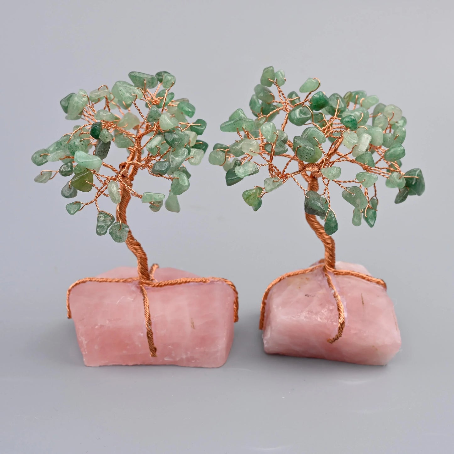 5" Nature Rose Quartz Base Gemstone Tree, Copper Wire Sculpture Tree of Life, Rough Rose Quartz Base Healing Crystal Tree for Home Decor - Mycrazycrystal