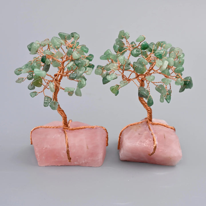 5" Nature Rose Quartz Base Gemstone Tree, Copper Wire Sculpture Tree of Life, Rough Rose Quartz Base Healing Crystal Tree for Home Decor - Mycrazycrystal